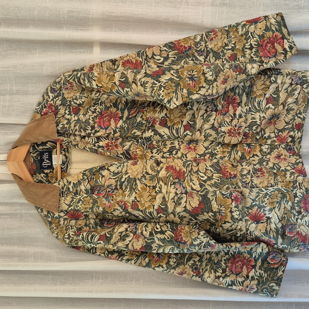 Vintage Floral Utility Barn Jacket Chore Coat USA 100% Cotton Flower